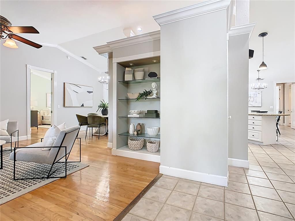 Dining room, Interior, Pendant Lights, Recessed Lighting, Wood Texture Flooring