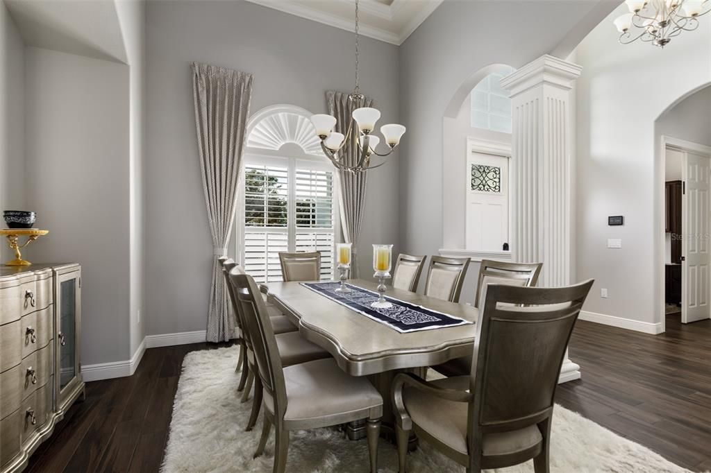 Chandelier, Dining room, Interior, Wood Texture Flooring