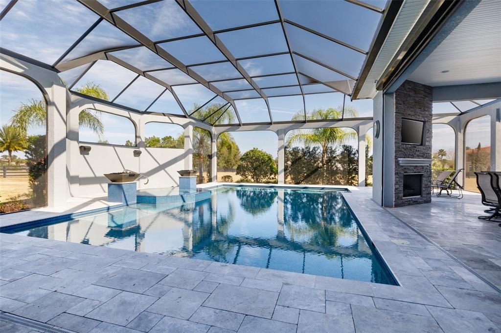 Fireplace, Glass Ceilings, Interior, Pool, Sun Room