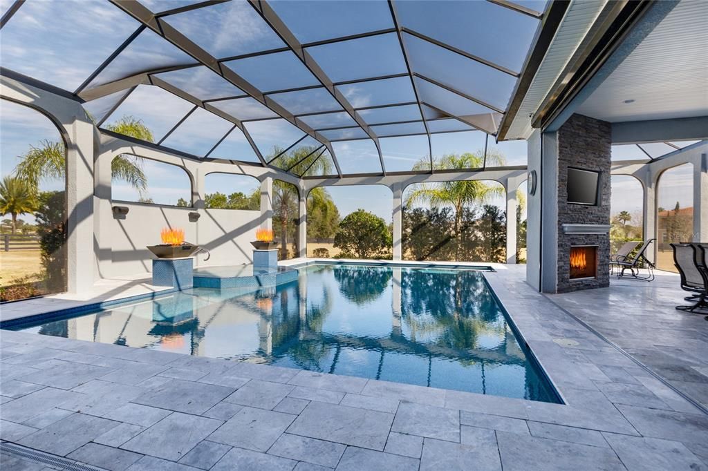 Fireplace, Glass Ceilings, Interior, Pool, Sun Room
