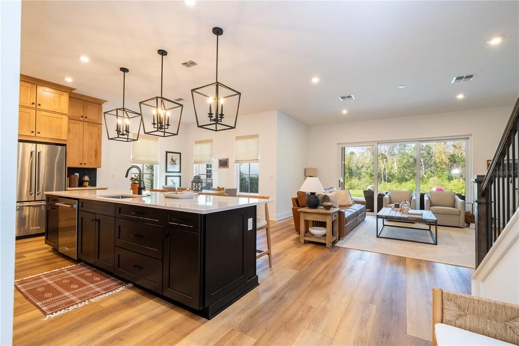 Interior, Kitchen, Living room, Pendant Lights, Recessed Lighting, Stainless Steel Appliances, Wood Texture Flooring