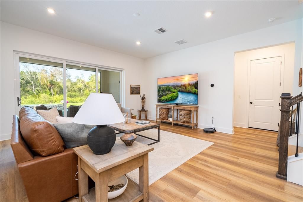 Interior, Living room, Recessed Lighting, Wood Texture Flooring