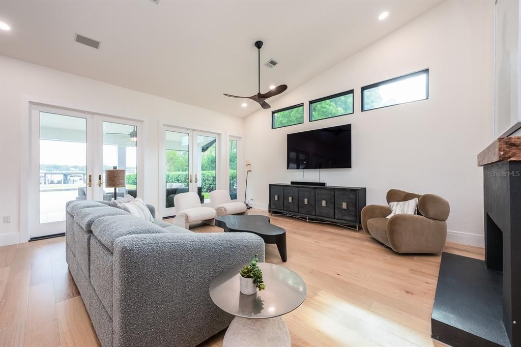 Interior, Living room, Recessed Lighting, Wood Texture Flooring