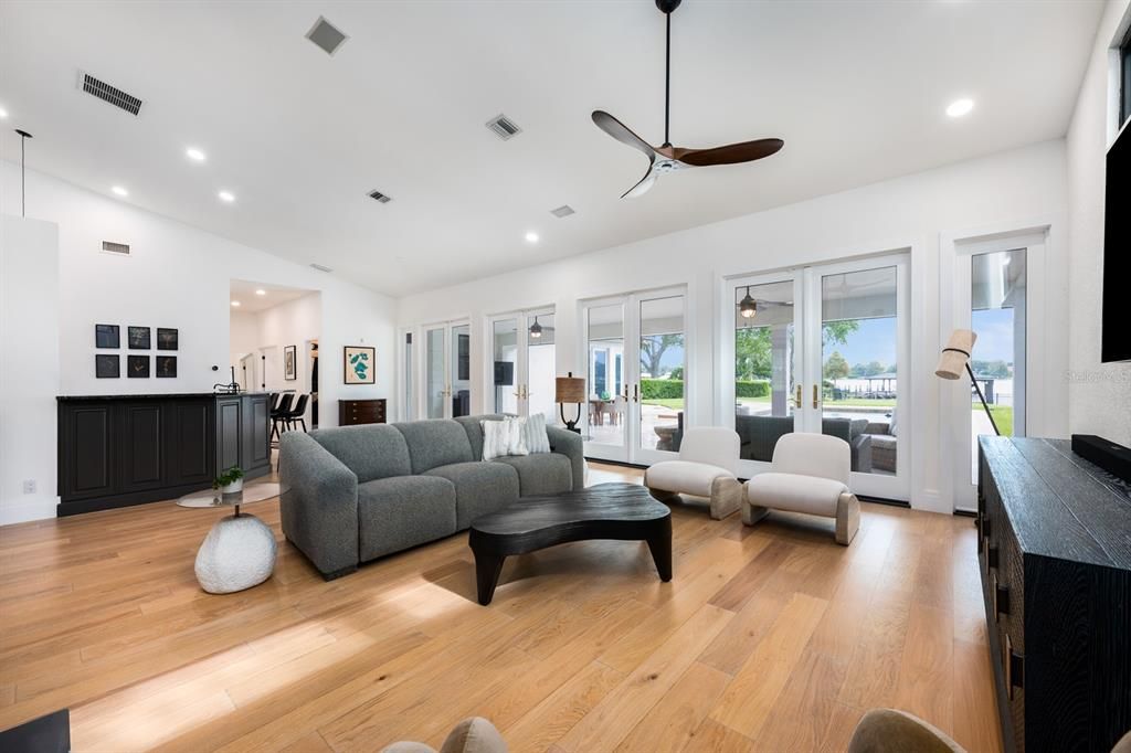 Interior, Living room, Recessed Lighting, Wood Texture Flooring