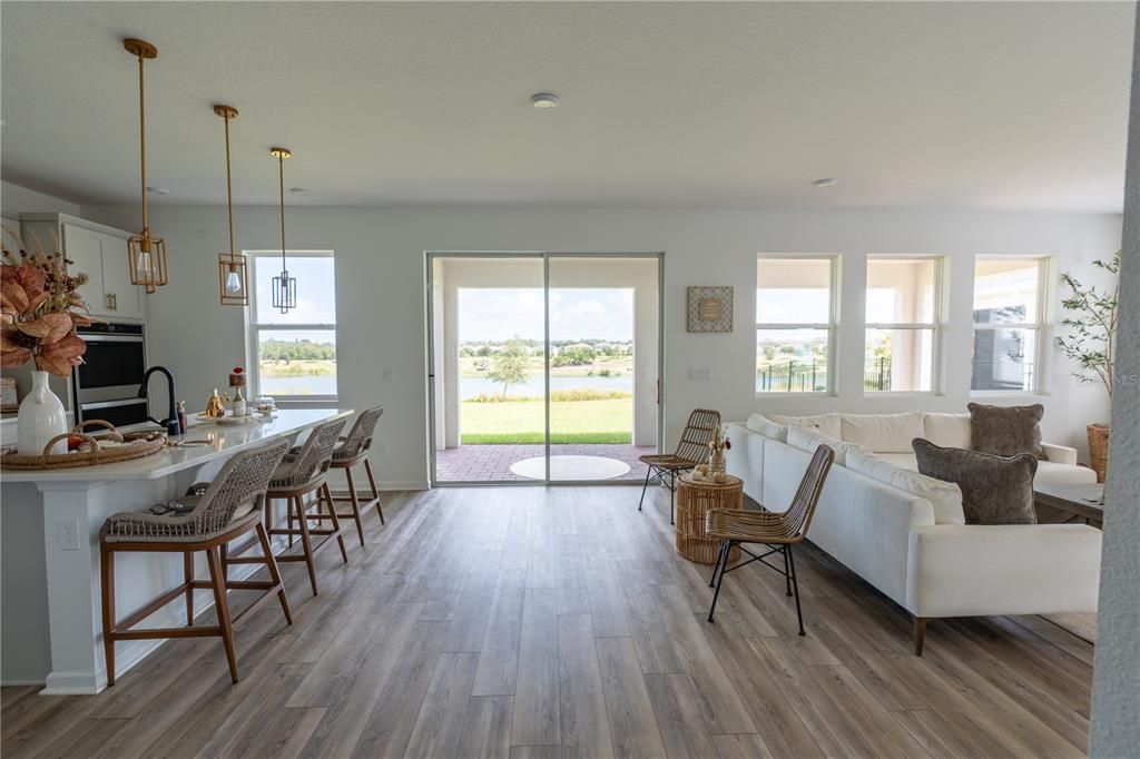 Interior, Living room, Pendant Lights, Wood Texture Flooring