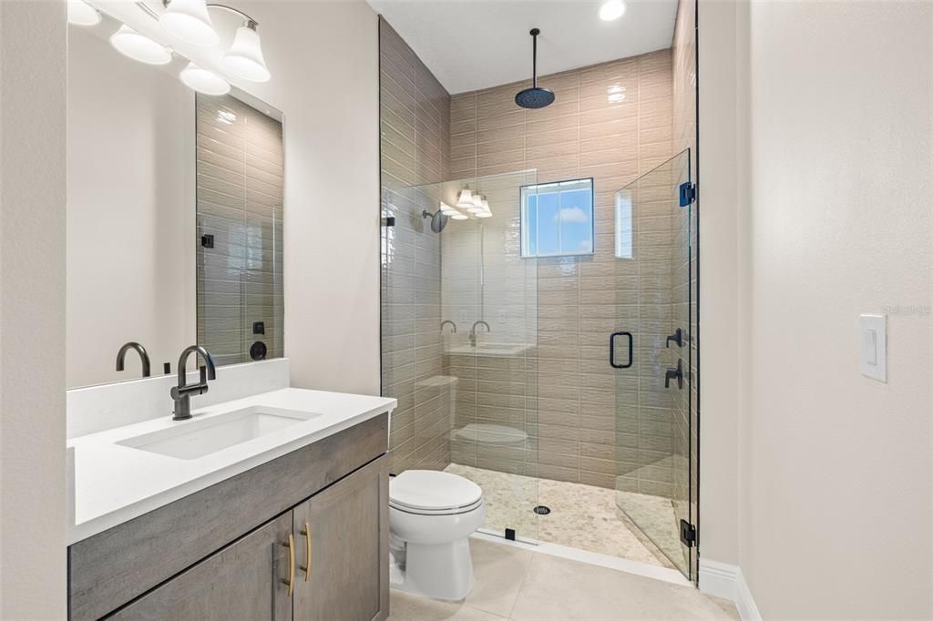 Bathroom, Glass Shower, Interior, Recessed Lighting