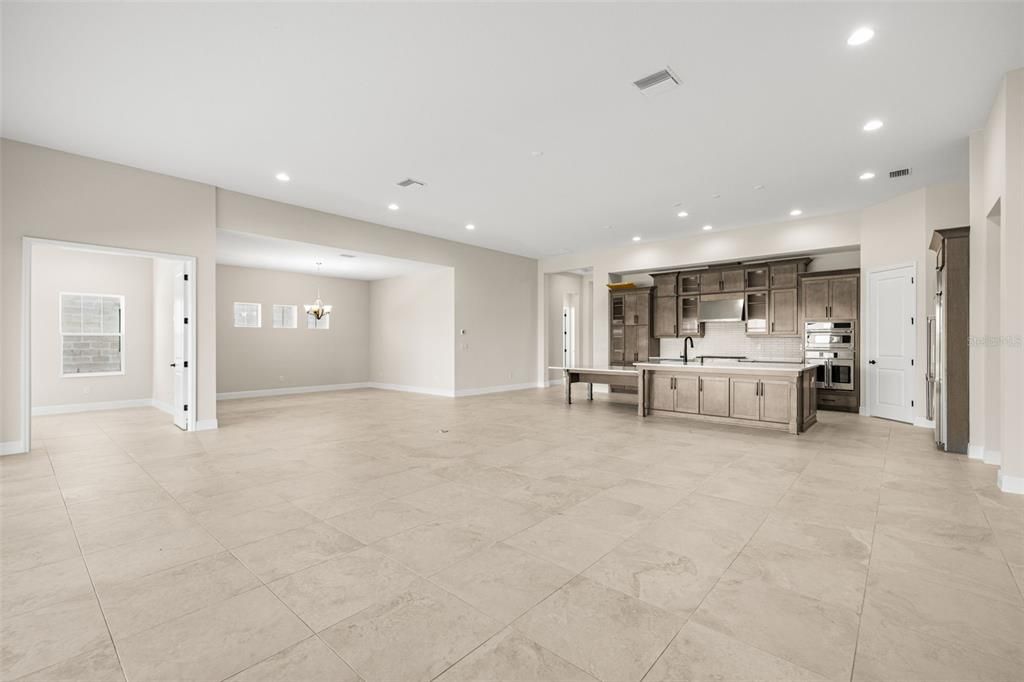 Empty room, Interior, Kitchen, Pendant Lights, Recessed Lighting, Stainless Steel Appliances