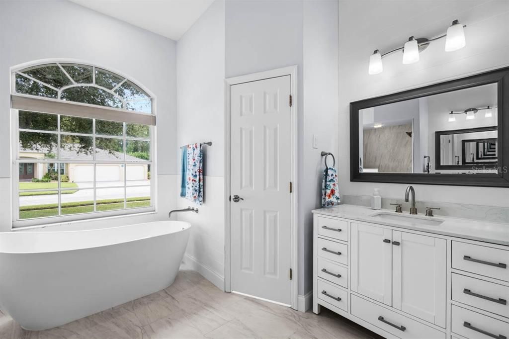 Bathroom, Dual Sink Vanities, Free Standing Baths, Interior, Marble