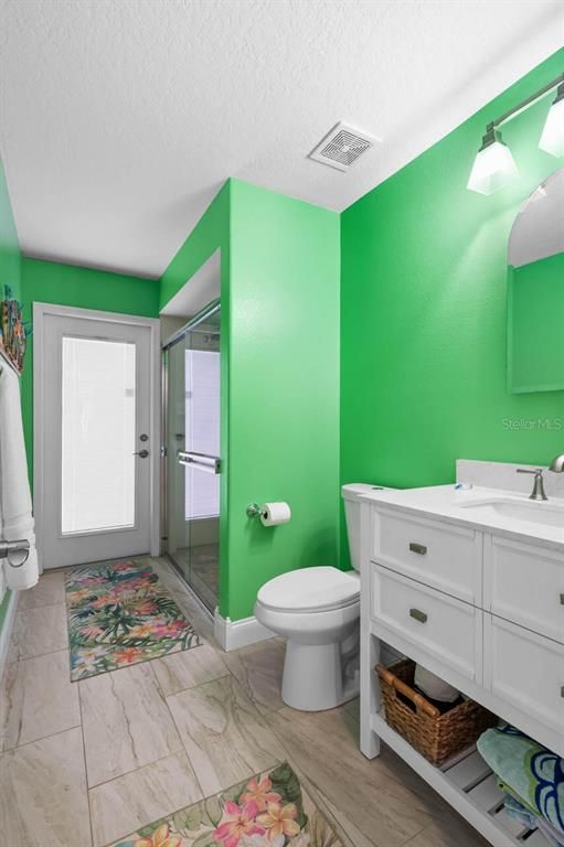 Bathroom, Glass Shower, Interior, Marble, Wood Texture Flooring