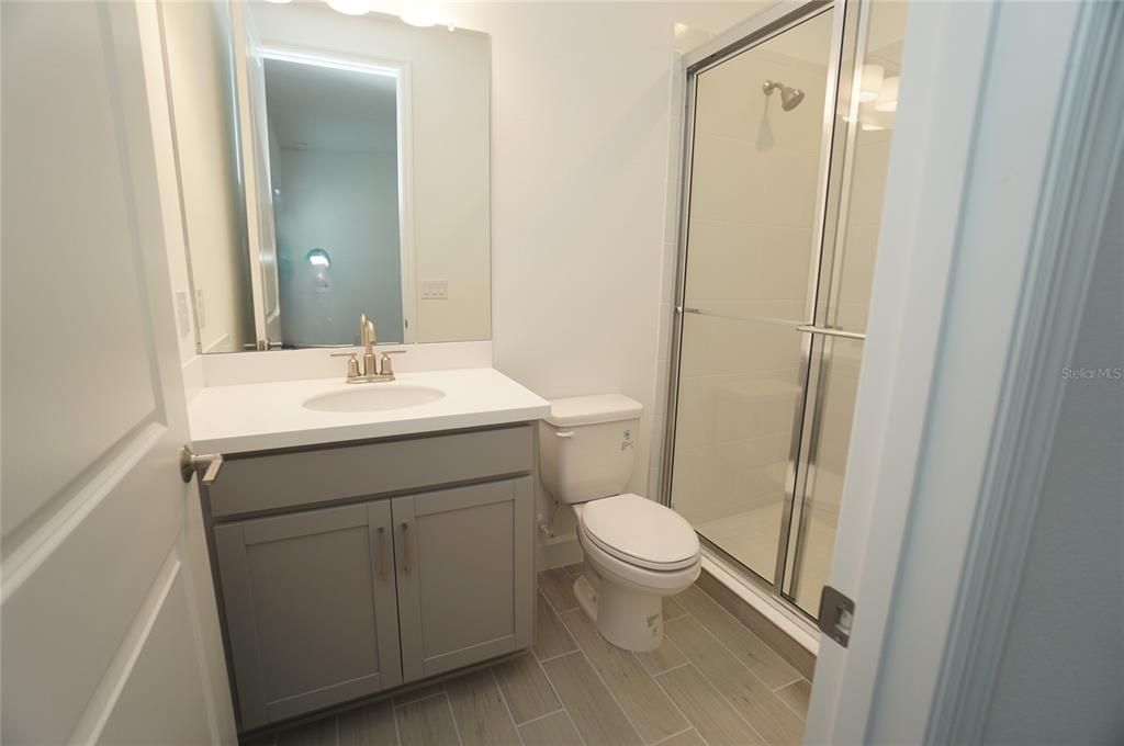 Bathroom, Glass Shower, Interior, Wood Texture Flooring