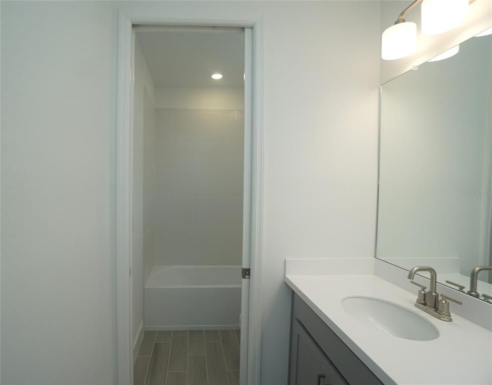 Bathroom, Interior, Recessed Lighting, Wood Texture Flooring