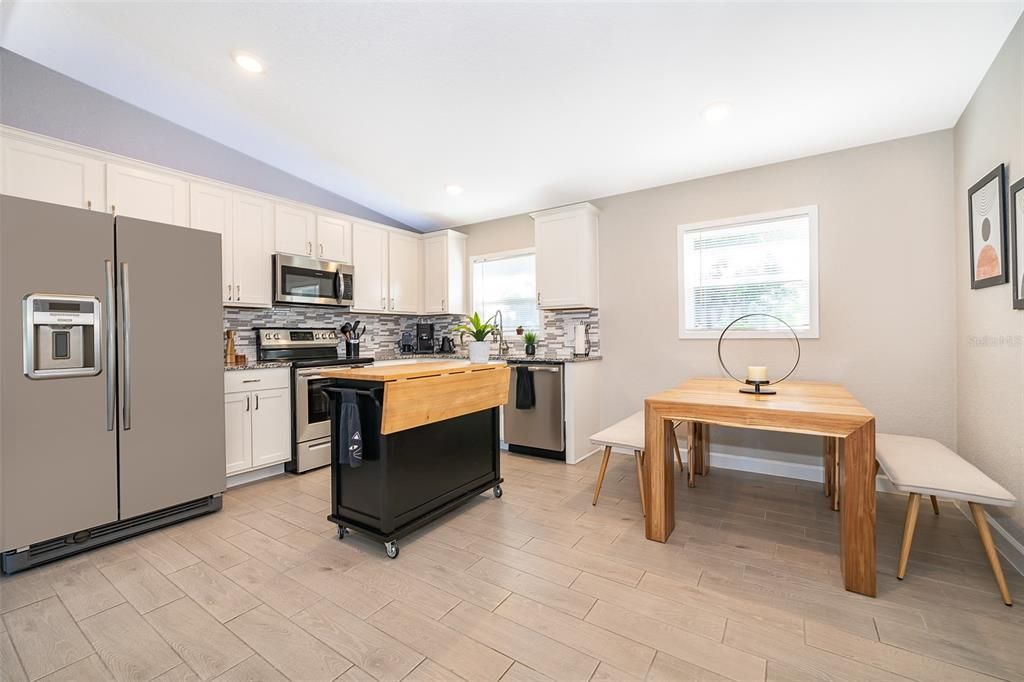 Interior, Kitchen, Recessed Lighting, Wood Texture Flooring