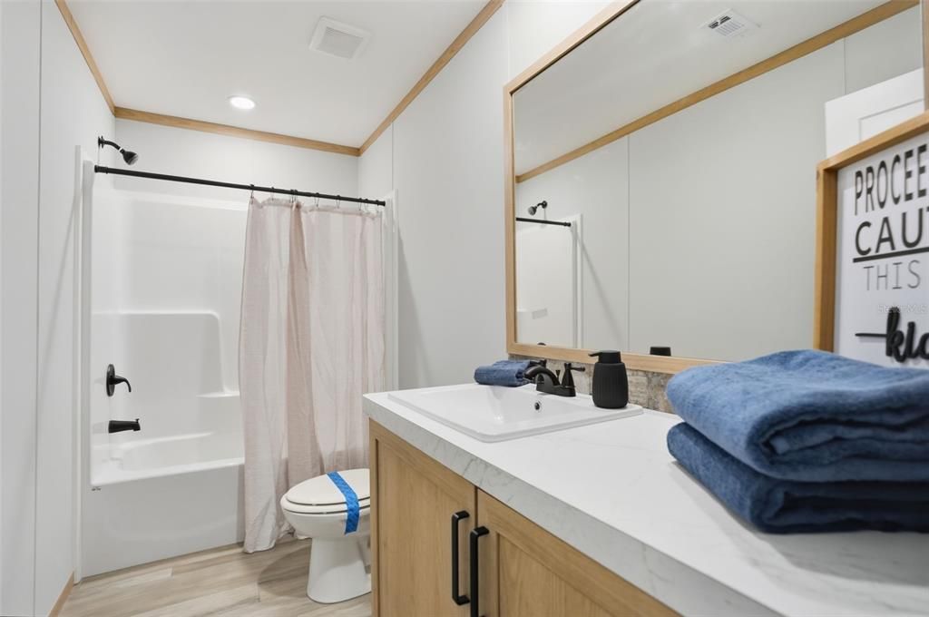 Bathroom, Interior, Recessed Lighting, Wood Texture Flooring