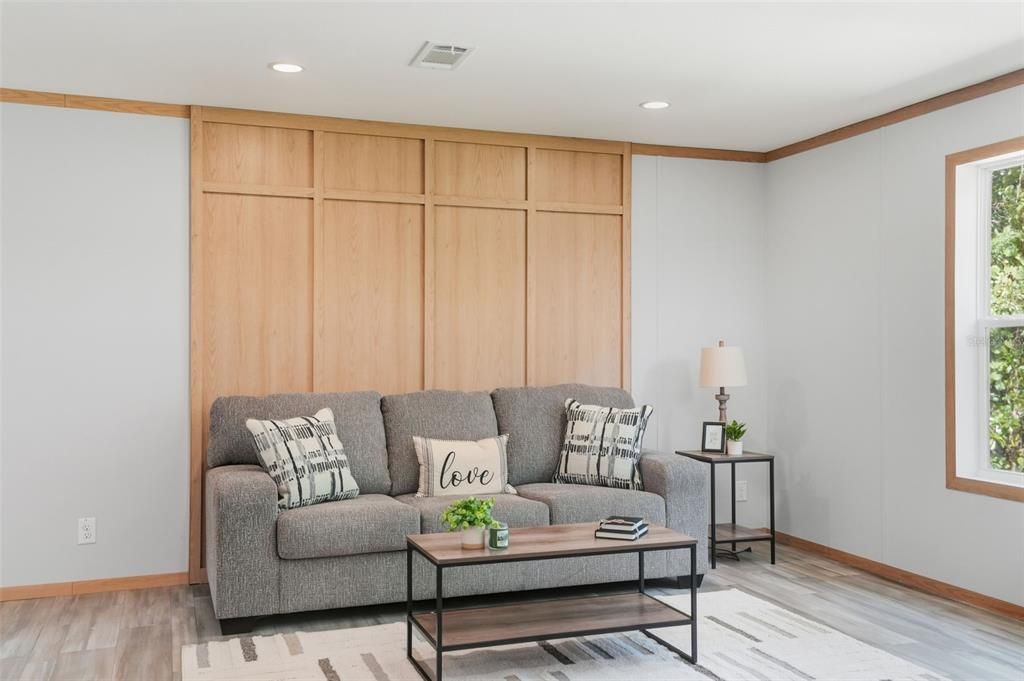 Interior, Living room, Recessed Lighting, Wood Texture Flooring