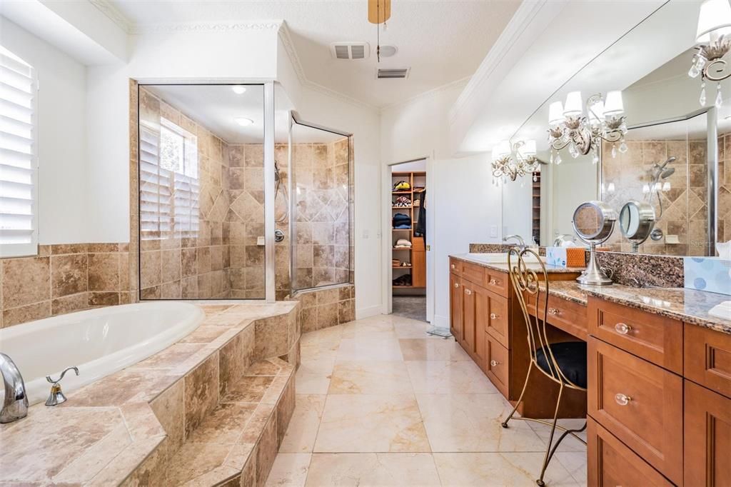 Bathroom, Dual Sink Vanities, Glass Shower, Interior, Recessed Lighting