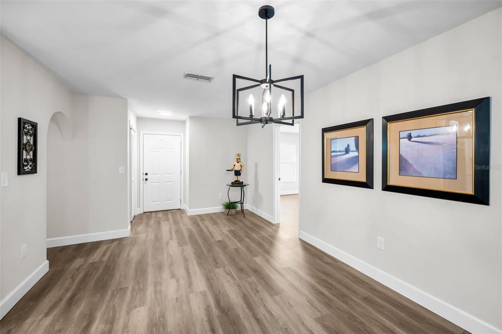 Empty room, Interior, Pendant Lights, Recessed Lighting, Wood Texture Flooring