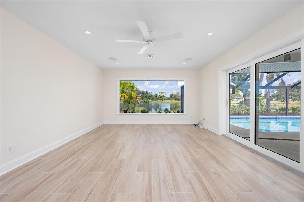 Empty room, Interior, Recessed Lighting, Wood Texture Flooring