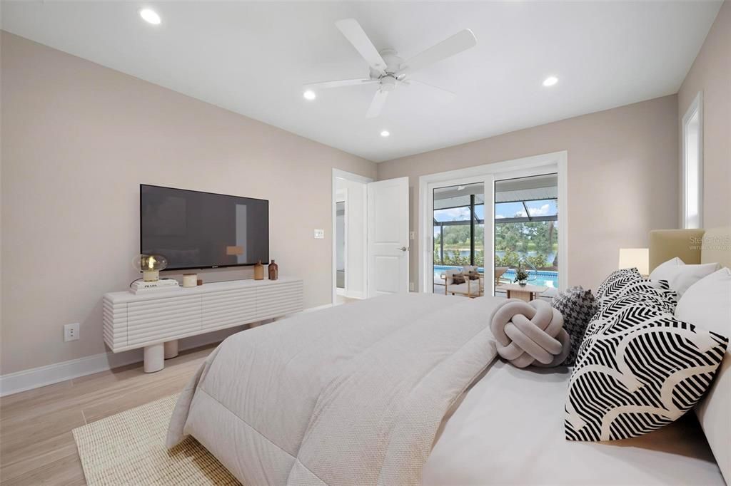 Bedroom, Interior, Recessed Lighting, Wood Texture Flooring