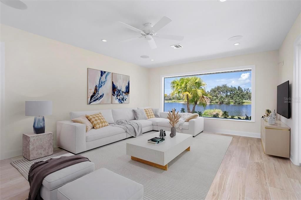 Interior, Living room, Recessed Lighting, Water, Wood Texture Flooring