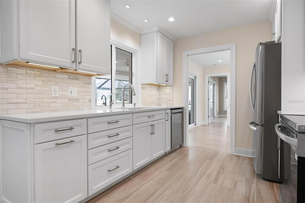 Interior, Kitchen, Recessed Lighting, Wood Texture Flooring