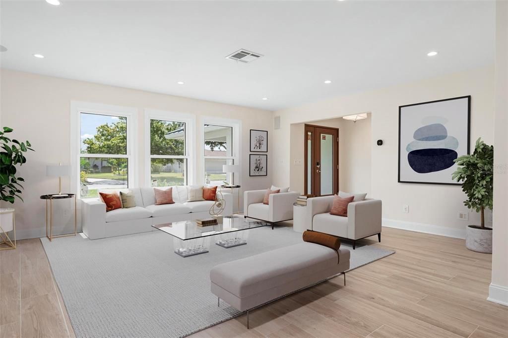Interior, Living room, Recessed Lighting, Wood Texture Flooring