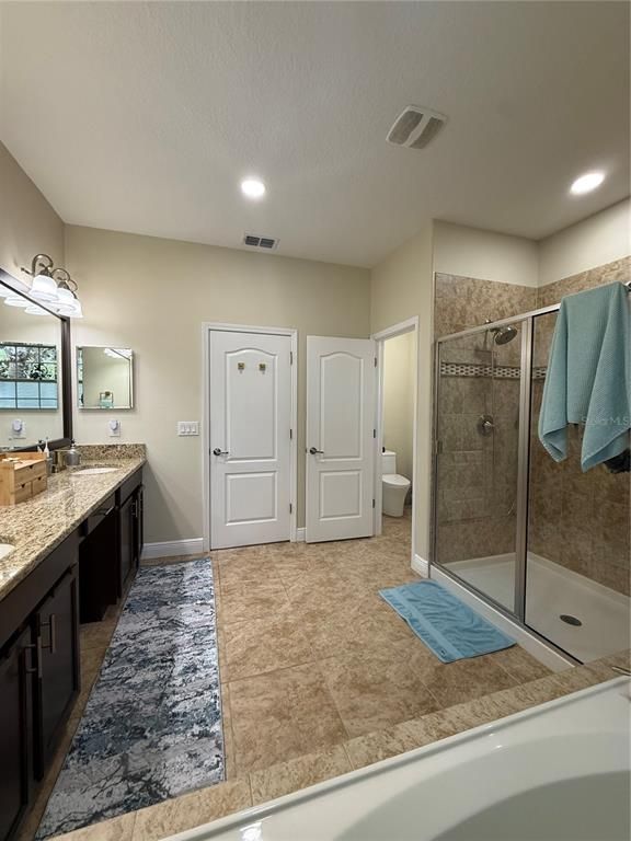 Bathroom, Dual Sink Vanities, Glass Shower, Interior, Recessed Lighting