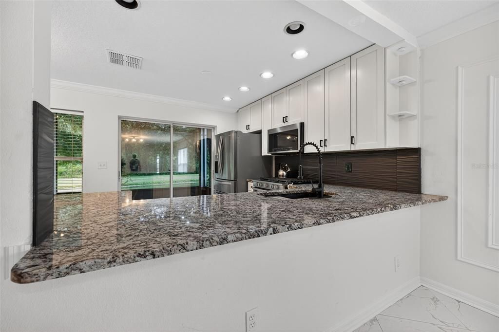 Interior, Kitchen, Marble, Recessed Lighting, Stainless Steel Appliances