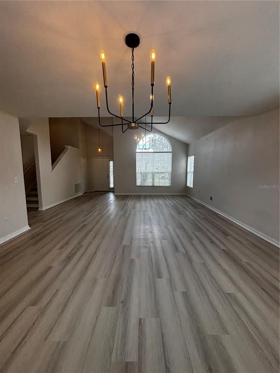 Chandelier, Empty room, Interior, Pendant Lights, Wood Texture Flooring
