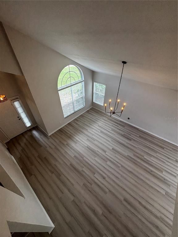 Chandelier, Empty room, Interior, Pendant Lights, Wood Texture Flooring