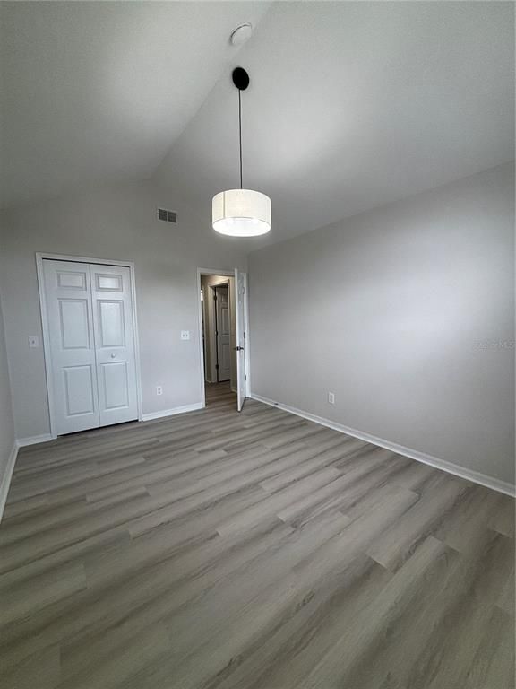 Empty room, Interior, Pendant Lights, Wood Texture Flooring