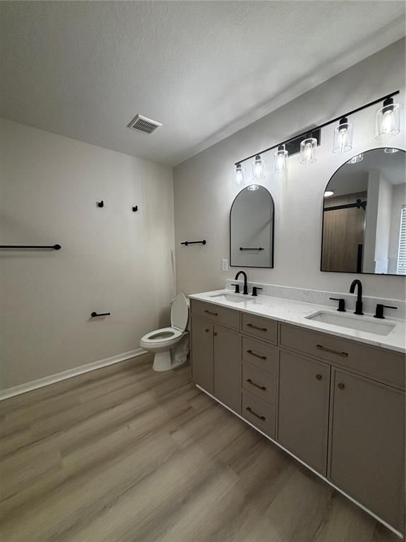 Bathroom, Dual Sink Vanities, Interior, Wood Texture Flooring