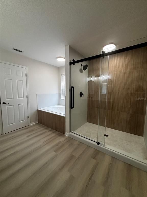 Bathroom, Glass Shower, Interior, Wood Texture Flooring