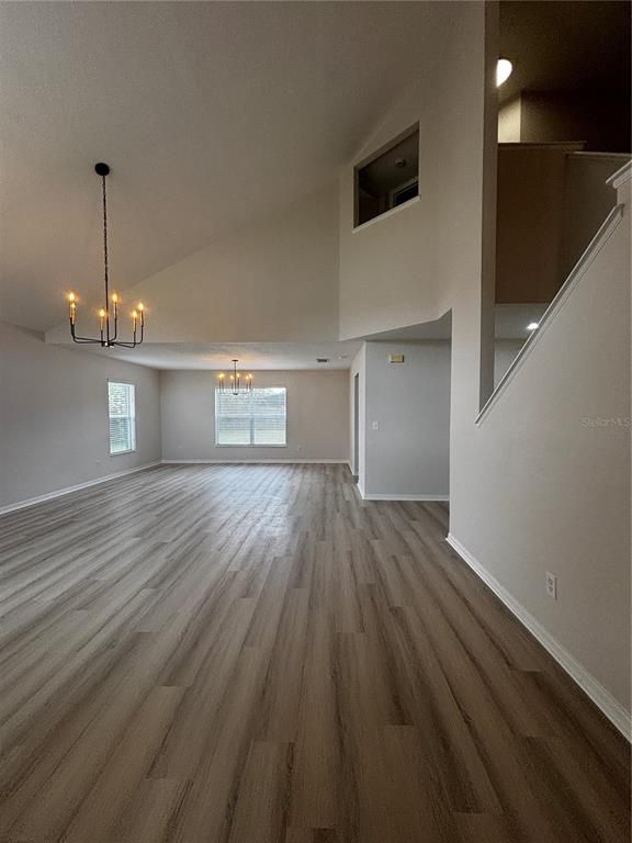 Chandelier, Empty room, Interior, Pendant Lights, Wood Texture Flooring