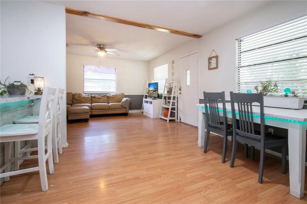 Dining room, Interior, Living room, Wooden Beams, Wood Texture Flooring