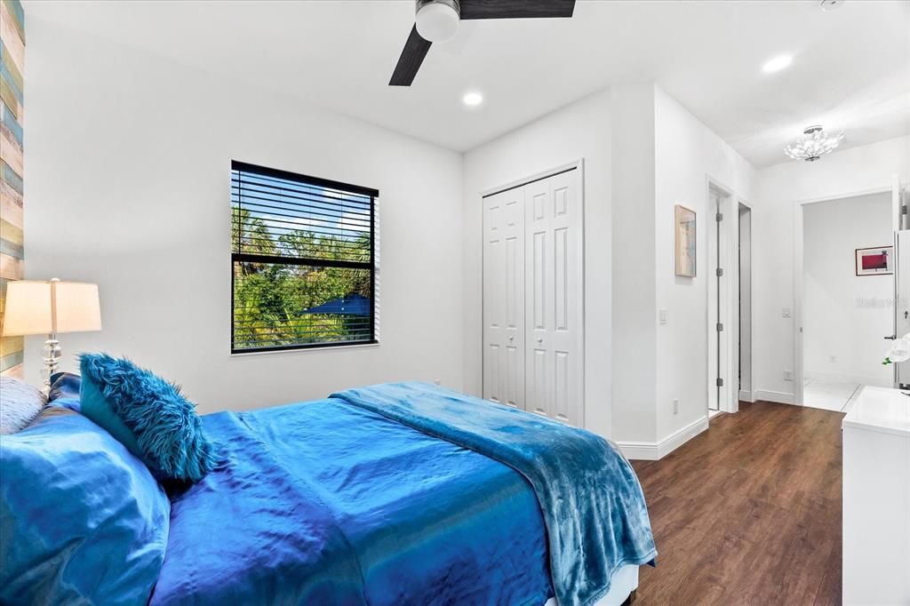Bedroom, Interior, Recessed Lighting, Wood Texture Flooring