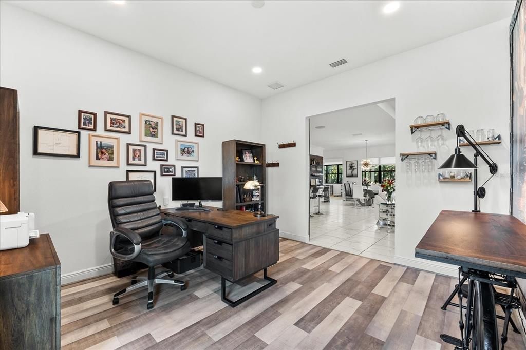 Home Office, Interior, Recessed Lighting, Wood Texture Flooring