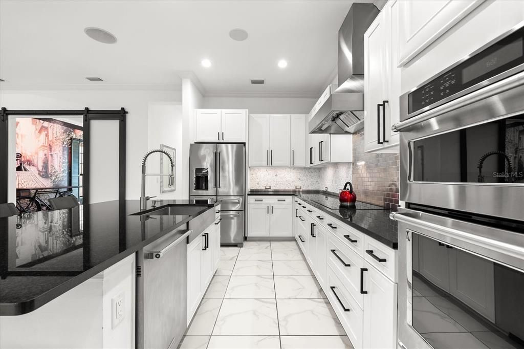 Interior, Kitchen, Marble, Recessed Lighting, Stainless Steel Appliances