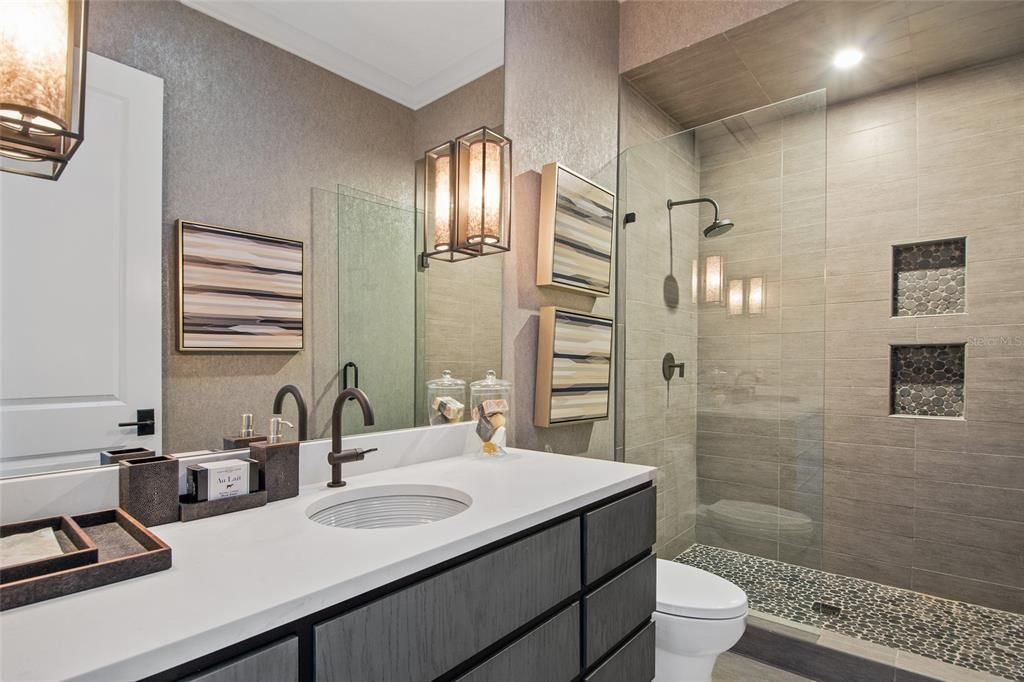Bathroom, Glass Shower, Interior, Recessed Lighting