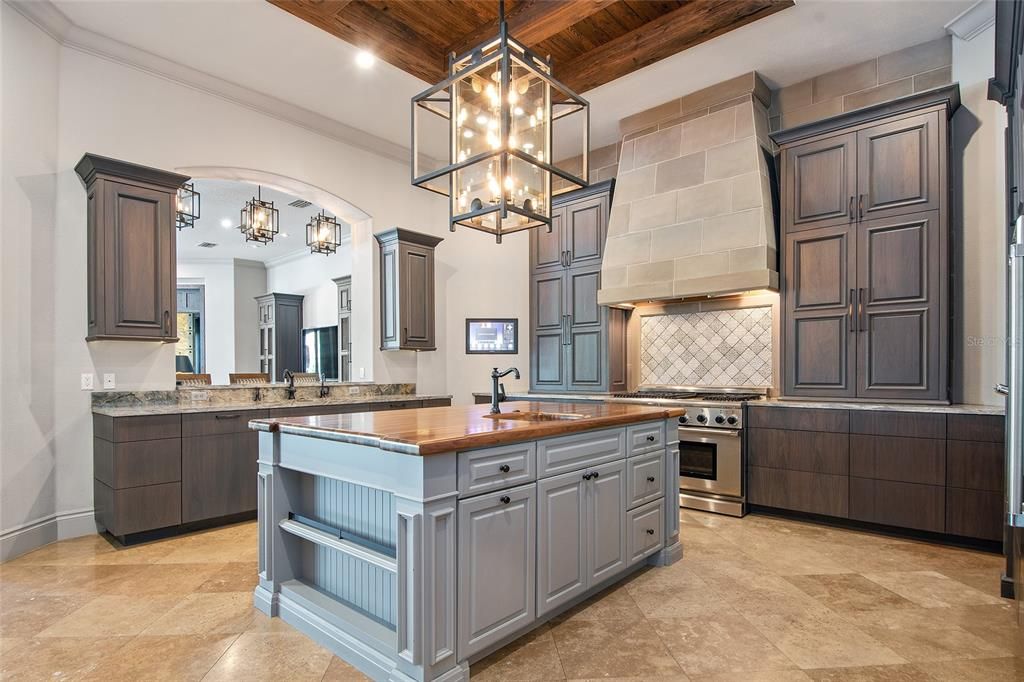 Interior, Kitchen, Pendant Lights, Recessed Lighting, Stainless Steel Appliances, Wooden Ceilings