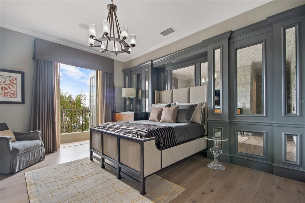 Bedroom, Chandelier, Interior, Wood Texture Flooring