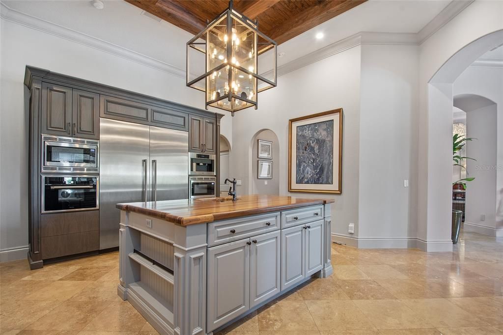Interior, Kitchen, Pendant Lights, Recessed Lighting, Stainless Steel Appliances, Wooden Ceilings