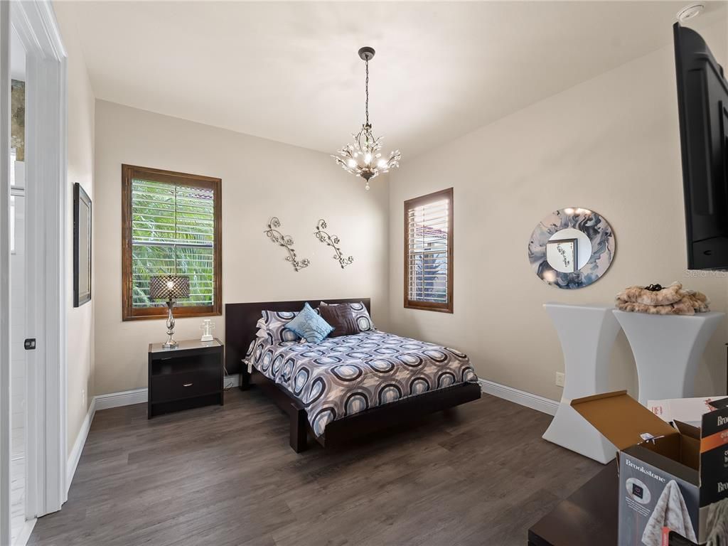 Bedroom, Interior, Pendant Lights, Wood Texture Flooring