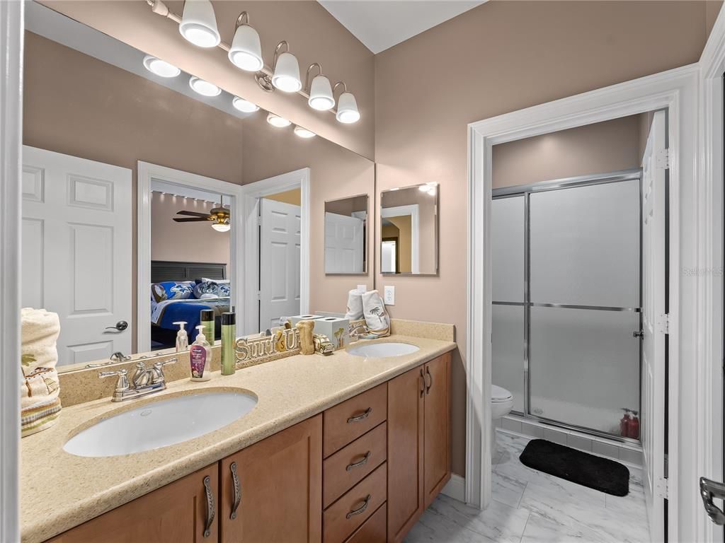 Bathroom, Dual Sink Vanities, Glass Shower, Interior, Marble