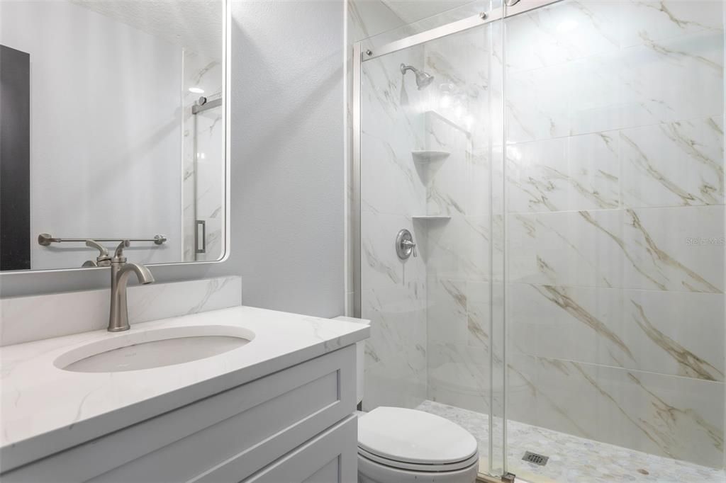 Bathroom, Glass Shower, Interior, Marble Walls