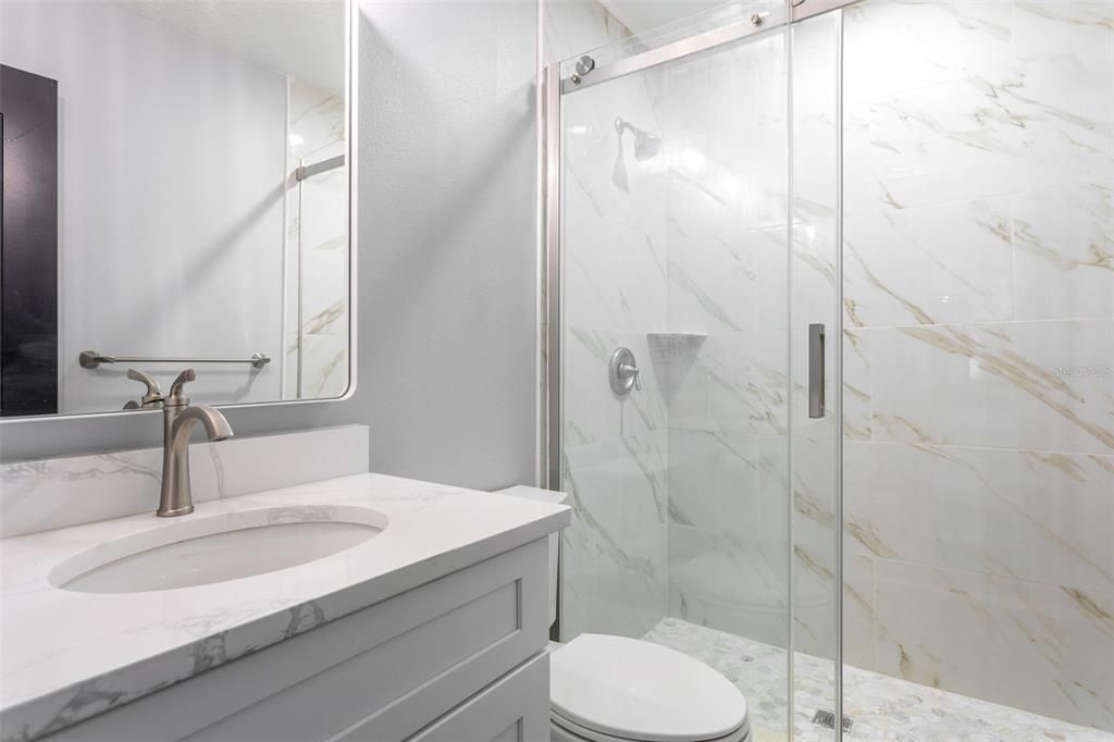 Bathroom, Glass Shower, Interior, Marble Walls