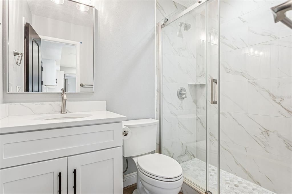 Bathroom, Glass Shower, Interior, Marble Walls