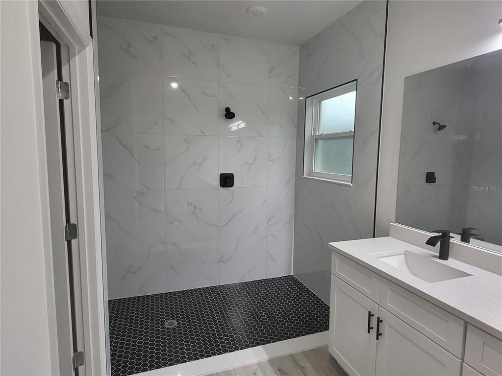 Bathroom, Interior, Marble Walls, Wood Texture Flooring