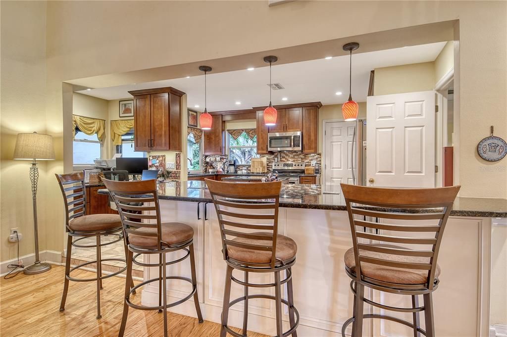 Interior, Kitchen, Pendant Lights, Recessed Lighting, Wood Texture Flooring
