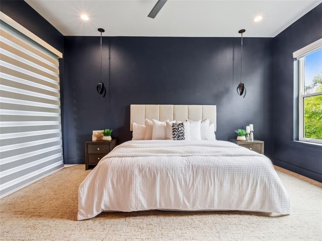 Bedroom, Interior, Pendant Lights, Recessed Lighting