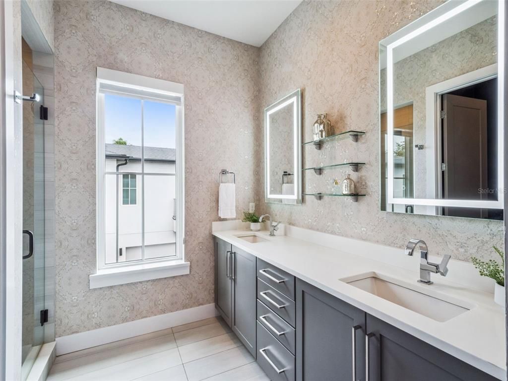Bathroom, Dual Sink Vanities, Glass Shower, Interior